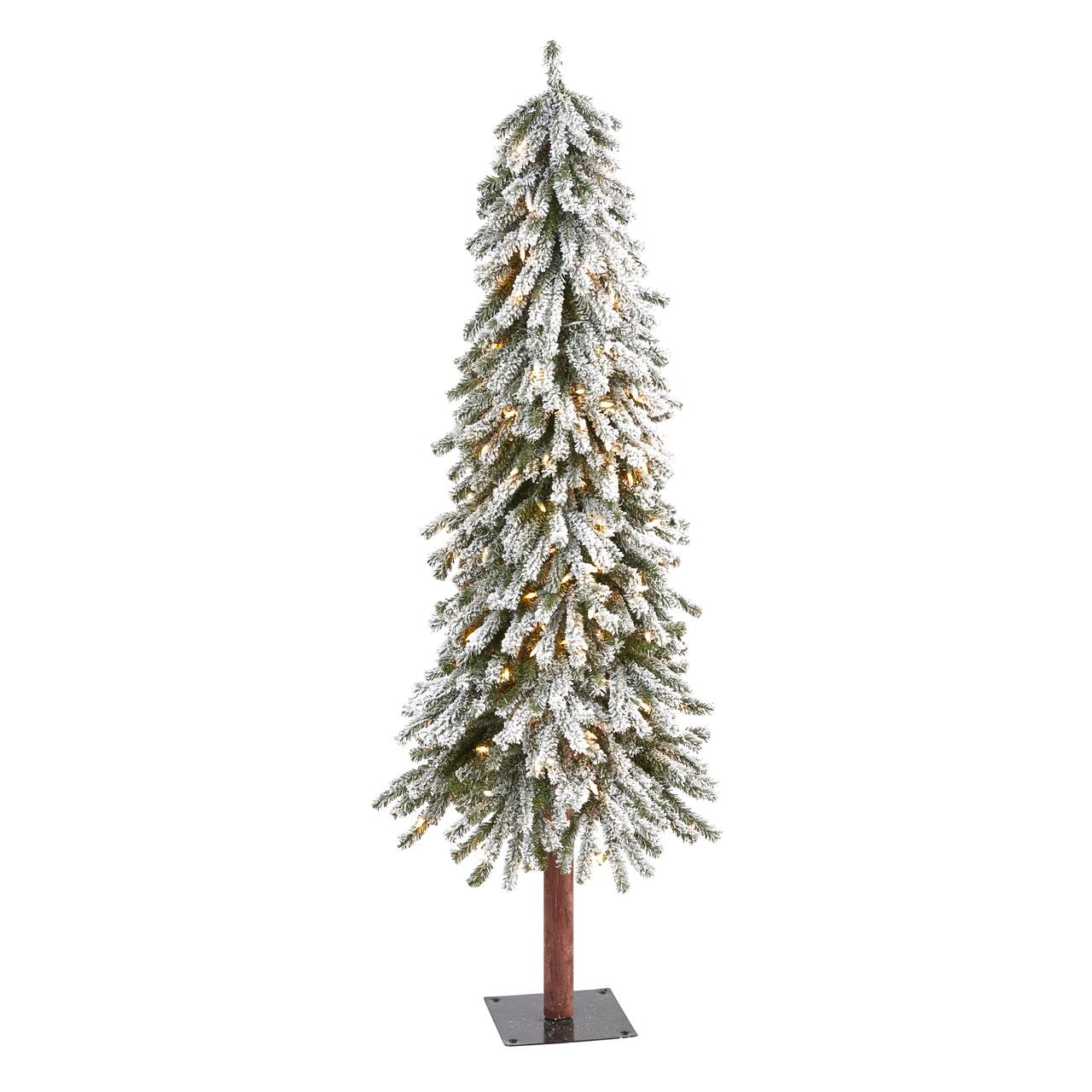 5ft. Pre-Lit Flocked Grand Alpine Artificial Christmas Tree, Clear LED Lights